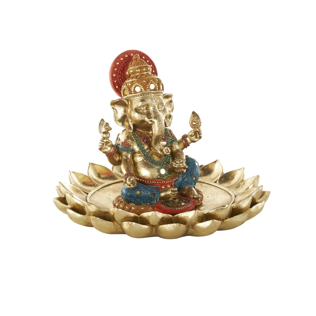 9.5" Long Gold Ganesh Sculpture with Lotus Plate
